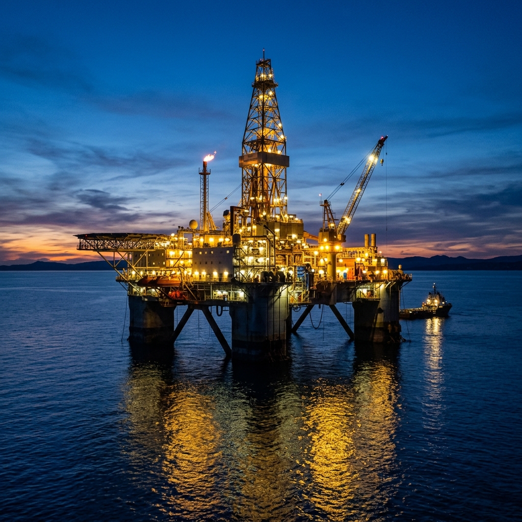 Offshore oil platform in ocean
