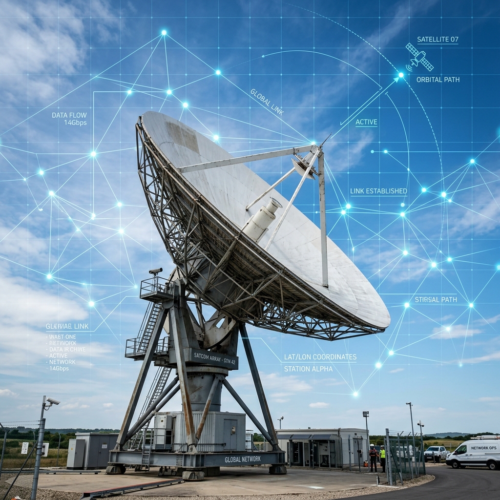 Satellite dishes representing world hyperconnectivity and communication network